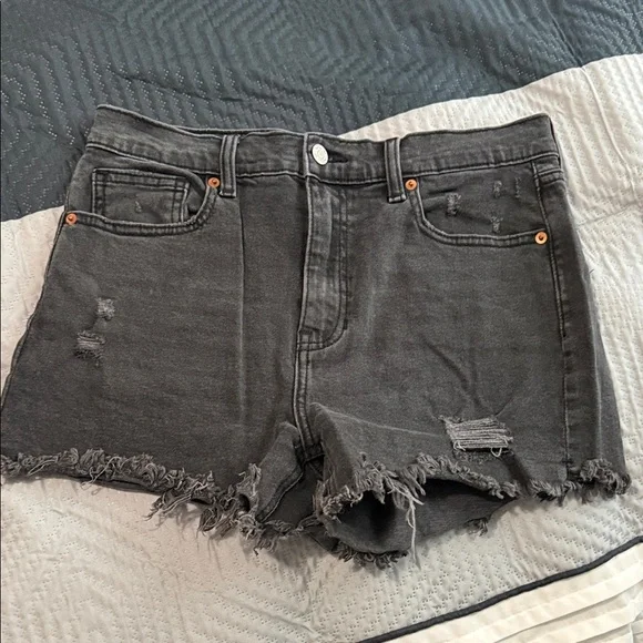 High Waist Distressed Gray Denim Shorts - Picture 1 of 4
